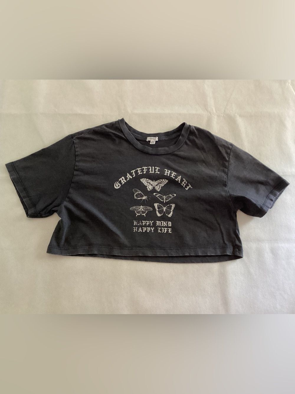 Garage Black Crop Tee with White Butterfly Graphic size small  #27